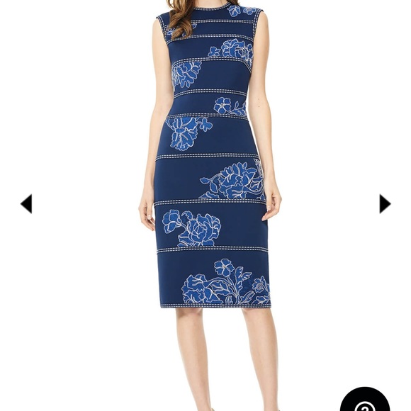 Tadashi Shoji Kitami Embroidered Sleeveless Shift Dress Blue Neoprene Size S - Picture 2 of 7